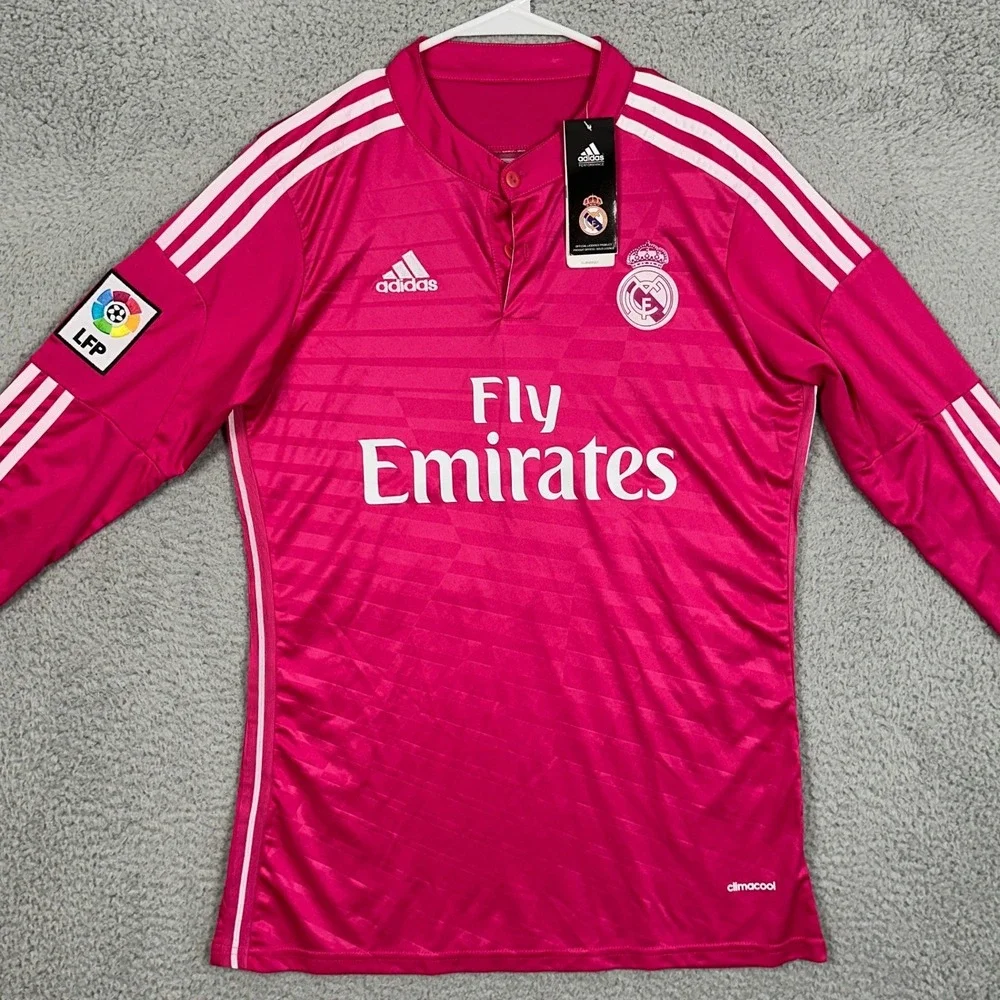 NEW Real Madrid Climacool Mens Small Away Jersey Soccer Pink Long Sleeve Adidas - Picture 3 of 7